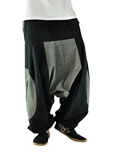virblatt - Haremshose Herren | 100% Baumwolle | Bequeme Aladinhose für Freizeit und Alltag - Entdecke die graue Haremshose aus 100% Baumwolle. Diese bequeme Aladinhose bietet großen Tragekomfort mit zahlreichen Taschen und einem elastischen Hüftbund – perfekt für den vielseitigen Alltag!