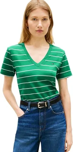 Tommy Hilfiger Damen Slim Cody V-Nk Ss Ww0Ww40584, Grün, L - Elegantes Damen-T-Shirt von Tommy Hilfiger in Grün, ideal für den Alltag. Hochwertige Verarbeitung und stylisches Design, perfekt für modebewusste Frauen.