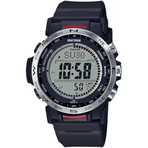 Casio Pro Trek Solaruhr, Schwarz - Multifunktionale Digitaluhr - Digitaluhren für Outdoor-Enthusiasten, ausgestattet mit Kompass, Barometer und Thermometer. Wasserdicht bis 10 ATM und aus hochwertigem Edelstahl für höchsten Tragekomfort.