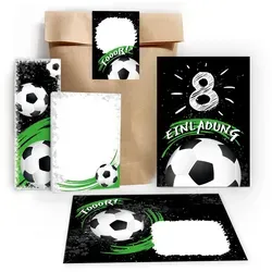 JUNAPACK Einladungskarten Fußball zum 8. Geburtstag Einladungen Karten mit Umschlägen Mitgebsel, Mitbringsel Set Fussball Gastgeschenke zum achten Kindergeburtstag