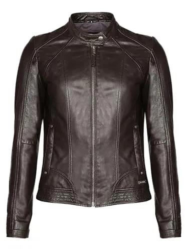 MUSTANG Damen Lederjacke Blanca Dark Brown XXL - Elegante Funktionsjacke mit schlichter Reißverschluss-Optik, körpernaher Passform und praktischen Eingrifftaschen - perfekt für Partys und Abendmode.