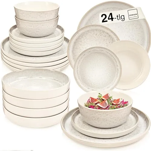 SÄNGER Key West Geschirr Set 24 tlg - Kombiservice für 6 Personen mit elegantem Creme-Design und sandiger Maserung, ideal für jeden Anlass. Vielseitig einsetzbar und kratzfest für langanhaltenden Genuss.