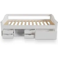 Juskys Funktionsbett Nalu 90x200 cm - Vielseitiges Stauraumbett für Kinder und Gäste - Betten: Flexibles Funktionsbett mit robustem Lattenrost und 4 Schubladen für optimalen Stauraum; ideal für kleine Zimmer und Übernachtungsgäste.