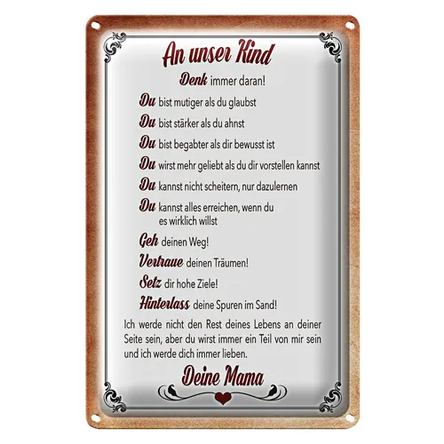 Blechschild Spruch 40x30cm Kind denk immer daran deine Mama