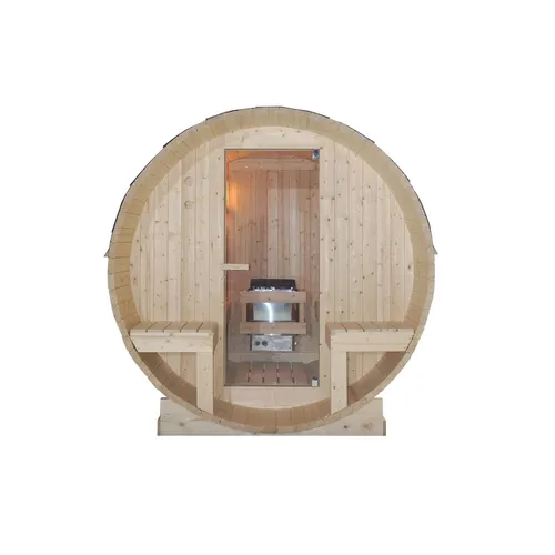 SANOTECHNIK Fasssauna BERGEN - Outdoor-Sauna für Wellness unter freiem Himmel, ideal für Entspannung in der Natur und ganzjährig nutzbar.