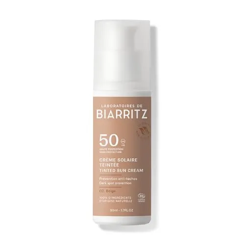 Laboratoires de Biarritz Getönte Sonnencreme Gesicht - Beige - LSF50 - Bio-zertifizierte Sonnencreme mit LSF50, spendet Feuchtigkeit und sorgt für einen matten Teint, ideal für alle Hauttypen und Aktivitäten im Freien.