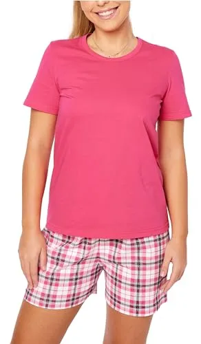 Merry Style Damen Schlafanzug Zweiteiler Pyjama Kurz aus Baumwolle Pyjama Set MS10-177 (Amaranth/Grau, S)