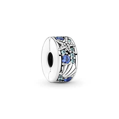 PANDORA Moments Tropischer Seestern Muschel Clip-Charm - Sterling-Silber mit Cubic Zirkonia, inspiriert von sonnigen Strandtagen und funkelnden Meereswellen