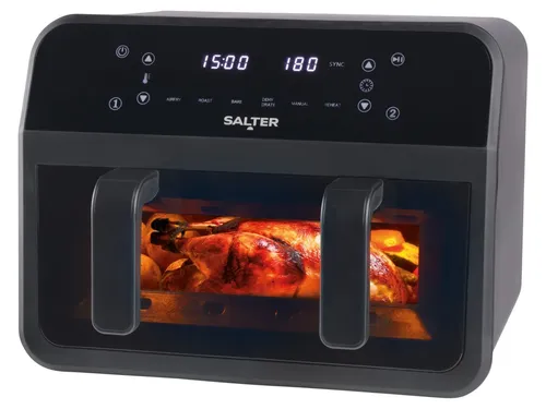 Salter Heißluftfritteuse »COMPACT DUAL AIR PRO«, 2300 W - Fritteusen mit 7 l Fassungsvermögen und 2300 W Leistung für schnelles, fettfreies Frittieren. Mit Doppel-Schubladenteiler und 6 Programmen ideal für die ganze Familie!