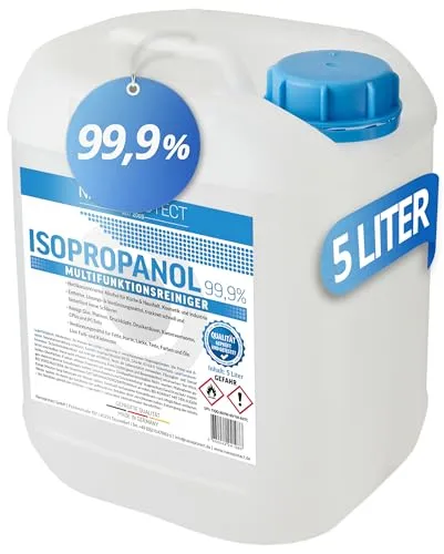 Nanoprotect Isopropanol 99,9% - 5 Liter Reinigungsalkohol - Reinigungsmittel für Dentallabor und 3D-Drucker, hochprozentiger Isopropylalkohol, verdampft rückstandslos und schnell. Ideal zum Lösen von Farbresten und als Verdünnungsmittel.