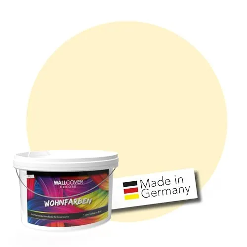 WALLCOVER hochwertige Wandfarbe für Innen | Gelb Orange Pastell | 1L für 8m² | Hochdeckende Innenfarbe (Klasse 1) in Gelborange Matt | Profi Qualität aus Deutschland