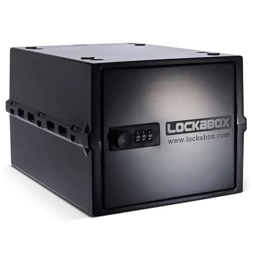 Lockabox One™ | Premium abschließbare Aufbewahrungsbox | Mittelgroße Box mit Zahlenschloss für Lebensmittel, Medikamente & Sicherheit im Haushalt | Außenmaße 31 x 21 x 17 cm (Jet)