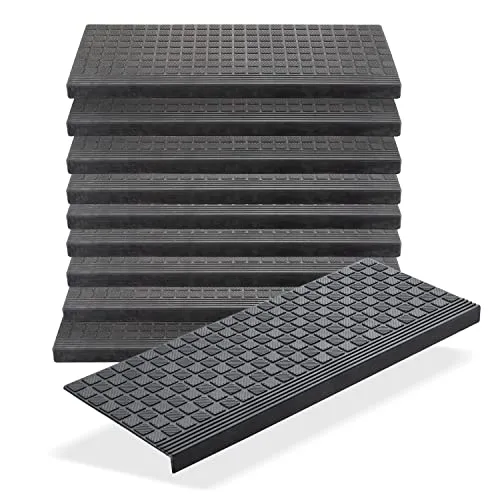 BigDean 10er Set Gummi Stufenmatten - Rutschfeste Treppenmatten 65x25cm für Outdoor - 10 rutschfeste Gummi Stufenmatten für sicheren Halt auf Treppen. Mit Anti-Rutsch Noppen, wasserabweisend und leicht zu reinigen. Ideal für Familien und Haustiere.