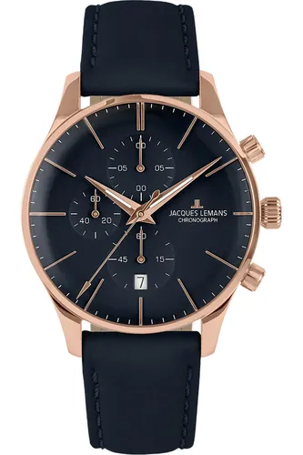 Jacques Lemans 1-2163F London Herren Chronograph 40mm - Elegante Herren-Armbanduhr mit Chrono-Quarzwerk, wasserdicht bis 5 ATM und stilvollem dunkelblauen Zifferblatt – perfekt für jeden Anlass.