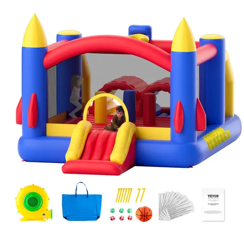 VEVOR Aufblasbare Hüpfburg mit Gebläse und Rutsche - Hüpfburg für Kinder mit großzügigen Maßen von 408x240x245 cm, ideal für unvergessliche Spielmomente im Garten oder auf Partys.