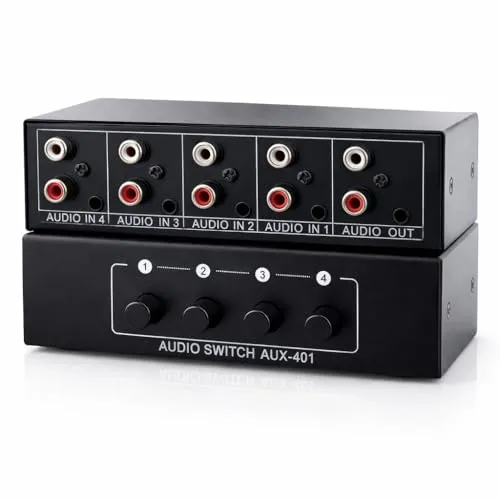 BestPlug Audio RCA Umschaltbox Switch Controller - Hifi & Audio, ermöglicht den Anschluss von bis zu 3 Audio-Geräten mit Cinch-Anschluss für einen sauberen Klang und einfache Nutzung.