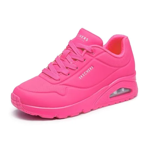Skechers Damen Uno Night Shades Sneaker - Hot Pink Durabuck, 35 EU - Damen-Sneaker mit verdecktem 2,5 cm Absatz und flexibler Gummilaufsohle für optimalen Komfort und Traktion. Stylisches Design mit Perforationen und Skechers Logodetail.