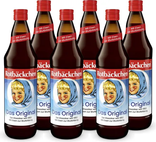 ROTBÄCKCHEN Das Original 6er Pack (6 x 700 ml) - Nahrungsergänzungsmittel mit wertvollem Eisen und Vitamin C für optimale Aufnahme. Ideal für die ganze Familie, gluten- und laktosefrei, seit über 60 Jahren beliebt.