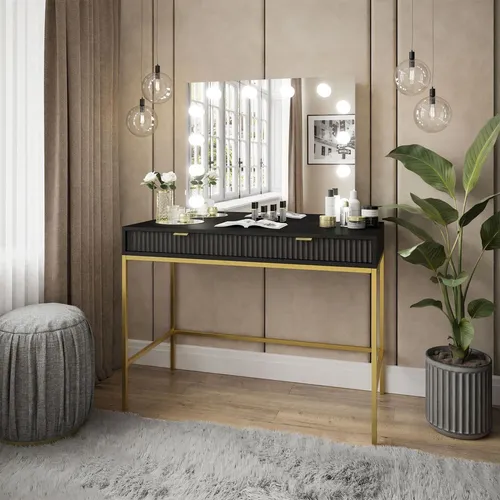 Schminktisch mit Spiegel CORTADO ELITE GOLD Schwarz matt