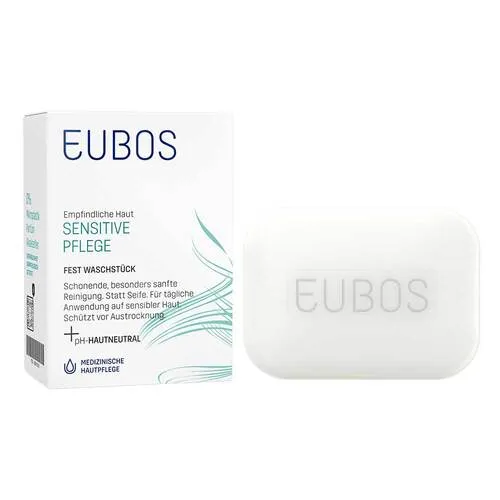Eubos Sensitive Fest - Seifenfreies Waschstück - Medizinische Körperpflege für normale und trockene Haut, ideal zur schonenden Reinigung empfindlicher Haut mit beruhigendem Panthenol und Allantoin.