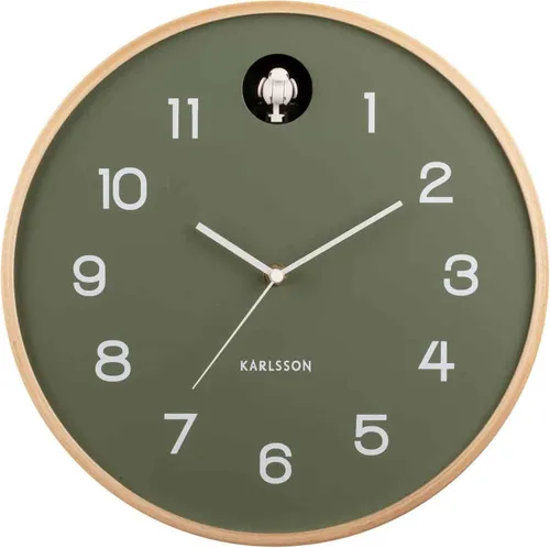 Karlsson Wanduhr Natural Cuckoo - Birkenholz in Dschungelgrün - Stylische Wanduhr aus Birkenholz, perfektes Wohnaccessoire für einen natürlichen Look in jedem Raum.