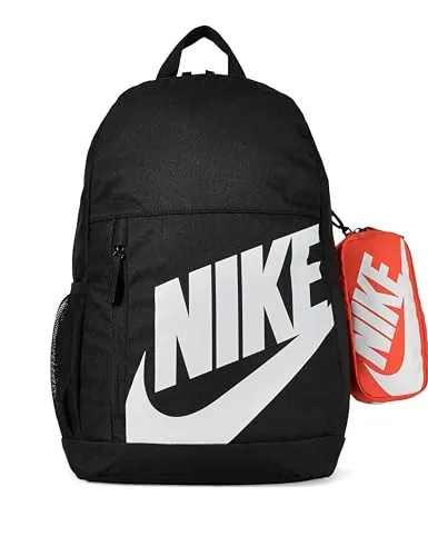 Nike Rucksack für ältere Kinder - 20 L, Black/Orange/White - Tagesrucksack mit verstellbaren Trägern und Trageschlaufe, ideal für Schule und Freizeit, robustes Material aus 100 % Polyester.
