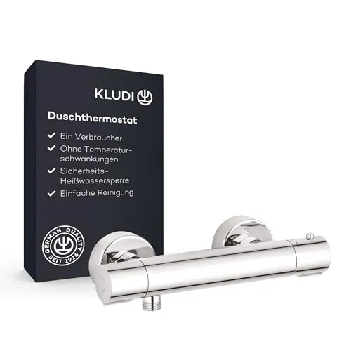 KLUDI Duscharmatur BASIC 350020538, chrom, Aufputz Thermostat mit Sicherheitssperre - Hochwertige Duscharmatur mit sicherem Thermostat bei 38 Grad, ideal für Familien. Inklusive Montagezubehör und langlebigen Komponenten für höchsten Komfort.
