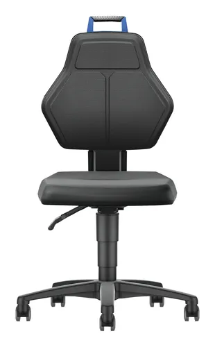 Forum Arbeitsstuhl mit Rollen Supertec - blauer Griff - Bürostuhl mit ergonomischem Design und praktischem Rollenmechanismus, ideal für komfortables Arbeiten im Home Office oder Büro.