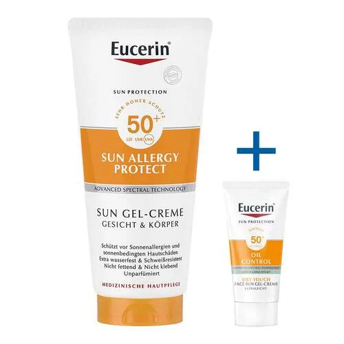 Eucerin Sun Allergy Protect Sun-Creme LSF 50+ - Hochwertige Sonnencreme mit LSF 50+, ideal für empfindliche Haut. Bietet umfassenden Schutz vor UV-Strahlen und ist schnell einziehend sowie wasserfest.