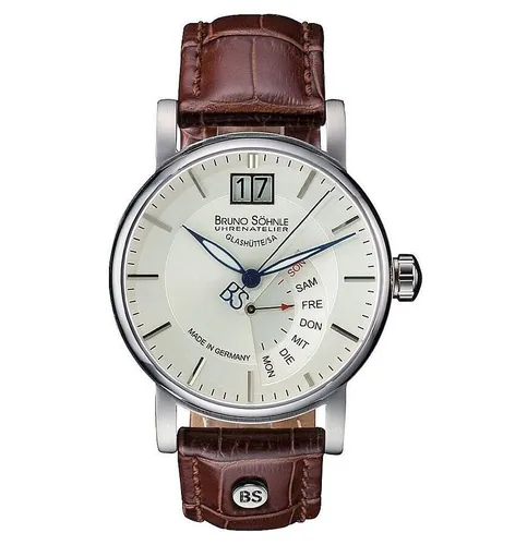Bruno Söhnle Glashütte PESARO I - Herrenuhr mit Saphirglas - Armbanduhr für Herren, analog mit großem Datum und Wochentagsanzeige, 100 m wasserdicht, Gehäuse aus Edelstahl und hochwertigem Saphirglas für Langlebigkeit und Eleganz.