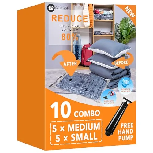 Vakuumbeutel für Kleidung, Bettdecken, Kissen & Matratzen | Platzsparende Aufbewahrungsbeutel, Luftdicht & Wiederverwendbar | Ideal für Reise, Lagerung und Haushalt,5 Medium 5 Small