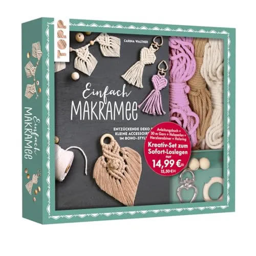 Kreativ-Set Einfach Makramee. Mit Anleitungsbuch und Material: Box (24 x 21,5 x 3,5 cm), Buch (32 S., DIN A5, Softcover), 30 m Garn in 3 Farben, Holzperlen, Holzring, Herzkarabinier (Kreativ-Sets)