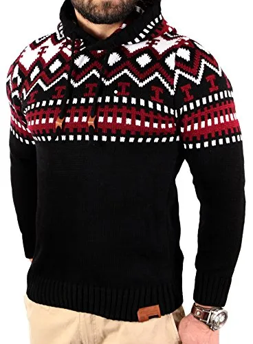Reslad Herren Grobstrick Pullover Norweger Winter Kapuzenpullover RS-3013 - Pullover für Herren, Regular fit für hohen Tragekomfort | Hochwertiger Strick Hoodie ideal für kalte Wintertage, vielseitig kombinierbar und in vielen Farben erhältlich.