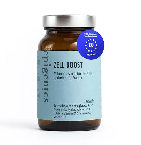Epigenics Zell Booster Kapseln für Frauen mit Spermidin, AKG und NAD+ - Multivitaminpräparate & Mineralien - 10 evidenzbasierte Mikronährstoffe zur Unterstützung von Stoffwechsel und Regeneration für ein längeres, gesundes Leben.
