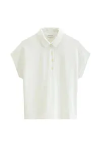 Marc O'Polo Damen Poloshirt aus Bio-Baumwolle - Modernes Damen-Poloshirt aus weichem Loose-Knit-Jersey mit elegantem Satin-Kragen. Bequem und vielseitig kombinierbar – das perfekte Shirt für jeden Anlass.