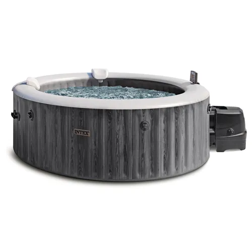 Intex Pool PureSPA Bubble "Greywood Deluxe" Whirlpool 196 x 145 cm - Luxuriöser aufblasbarer Whirlpool mit 140 Bubble Düsen, inklusive drahtlosem Bedienpanel und Kalkschutzsystem