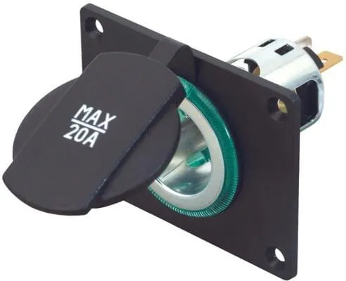 BST 23 FEB - KFZ Zigarettenanzünder-Buchse 12/24V - Stecker/Adapter für Auto, Boot und Caravan, ideal für Geräte bis 20A, mit Montageplatte für einfachen Einbau und robustem Schnapdeckel.