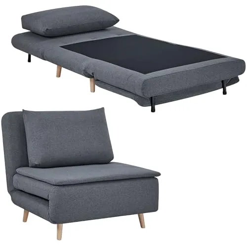 HOMCOM Extra Breiter Schlafsessel mit Bettfunktion – 3-in-1 Klappbar, Grau - Vielseitiger Schlafsessel in Leinenoptik mit verstellbarer Rückenlehne. Ideal für kleine Räume, bietet er als Stuhl oder Bett (191 x 95 cm) Komfort und Stil für Gäste oder entspannte Momente.