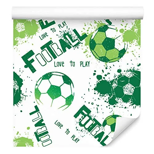 Muralo Tapete 10m Rolle Vlies Tapete Fußball Sport Kinder Junge Spielen Lächeln Vliestapete 1000 x 53cm Wand Tapete Wohnzimmer Kinderzimmer Moderne Wanddeko Wand Dekoration