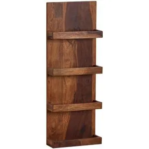 Wohnling Wandregal WL6.532 aus Sheesham-Massivholz - Regal mit 4 Fächern, einzigartiger Maserung und hoher Belastbarkeit bis 15 kg, perfekt für stilvolle Aufbewahrung in jedem Raum.