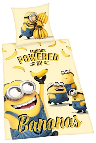 Herding Bettwäsche Minions, 2-teiliges Set - Bettwaren-Set für Kinder mit niedlichem Minions Wendemotiv, aus 100% Baumwolle, pflegeleicht und waschbar bei 60°C, ideal für kleine Fans der Minions.