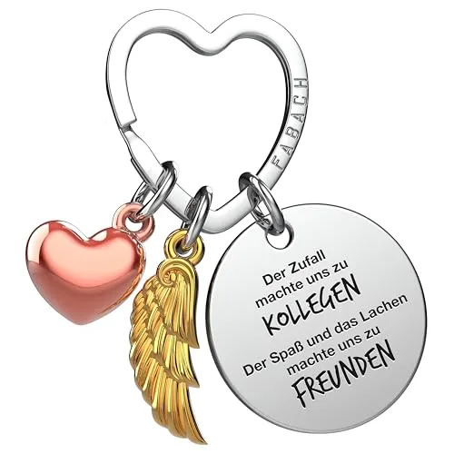 FABACH Beste Kollegin Schlüsselanhänger Schutzengel Glücksbringer mit Herz und Gravur - Abschied Kollege Abschiedsgeschenk - Geschenke Arbeitskollegin Geschenk für Kollegin mit Herz