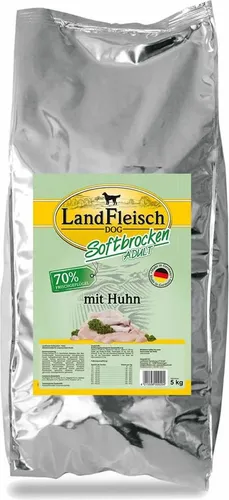 Landfleisch Softbrocken mit Huhn - 5 kg - Hundefutter mit 70% Frischgeflügel, weich und schmackhaft. Ideal als Trainingshappen, glutenfrei und schonend hergestellt.