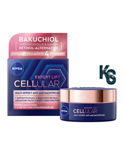 NIVEA Cellular Expert Finish Lift Nachtcreme 50 ml - Nachtpflege mit Bakuchiol, der sanften Retinol-Alternative für jüngere Haut. Regeneriert über Nacht, definiert Konturen und mildert Falten.