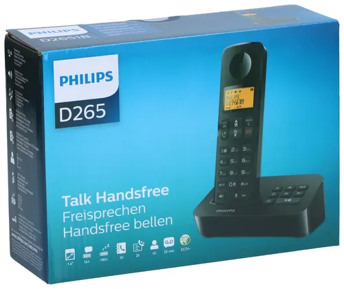 PHILIPS Cordless Telefon D2651B - Festnetztelefon mit Freisprechfunktion und großem Display für einfache Bedienung, ideal für Zuhause.