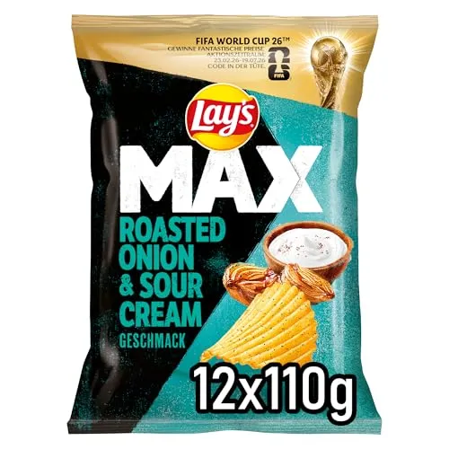 Lay's Max Roasted Onion & Sour Cream Geschmack – Knusprige Kartoffelchips für eine gelungene Party (12 x 110 g) (Verpackungsdesign kann abweichen)