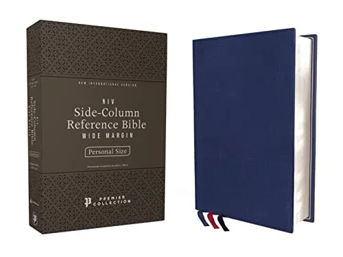 NIV, Side-Column Reference Bible (Deep Study at a Portable Size), Personal Size, Premium Goatskin Leather, Blue, Premier Collection, Art Gilded Edges, ... Comfort Print, Side-column Reference Bible