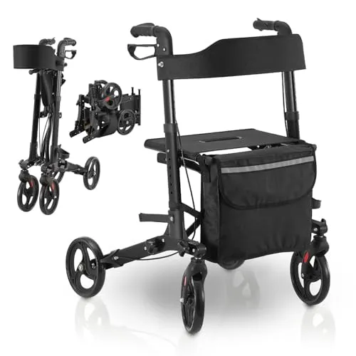 Juskys Rollator (schwarz) - Klappbarer Aluminium Rollator Vital, ideal für Senioren und Erwachsene mit Gehhilfebedarf