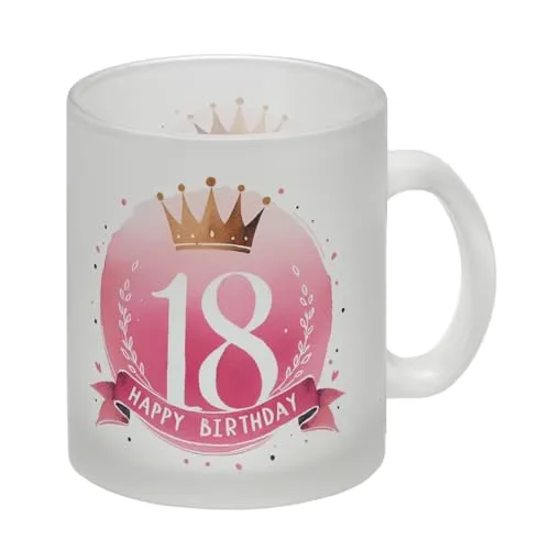 Happy Birthday 18 Krone Glas Tasse Achtzehn Pink Glückwunsch zum Geburtstag rosa