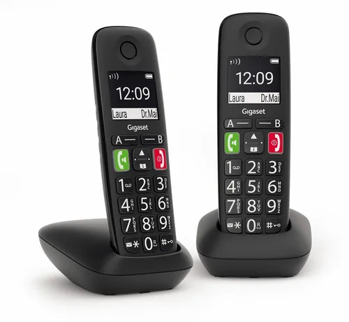 Gigaset E290 Duo - 2 schnurlose Telefone für Senioren, große Tasten und verstärkende Hörfunktion, ideal für bessere Verständlichkeit
